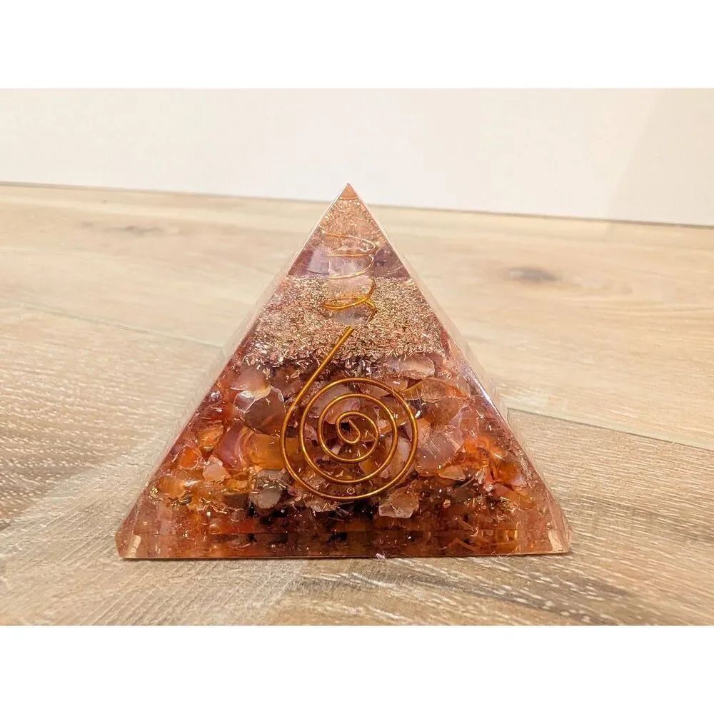 Orange Orgone Pyramid Copper Coil Carnelian Sacral Energy Generator